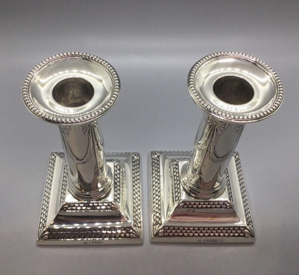 Late Victorian pair silver candlesticks London 1899 THOMAS BRADBURY & SONS View VII