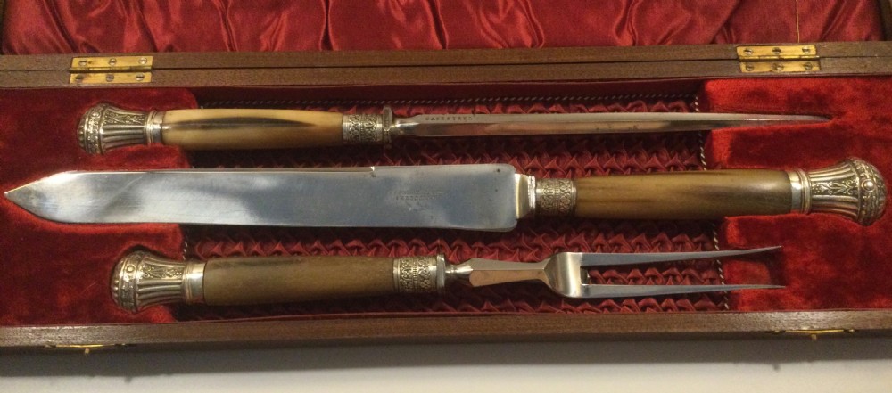 Late 19thC boxed 3 piece carving set c1870 View II