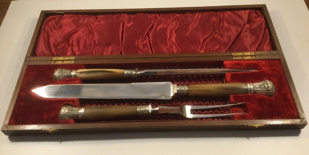 Late 19thC boxed 3 piece carving set c1870 View XI
