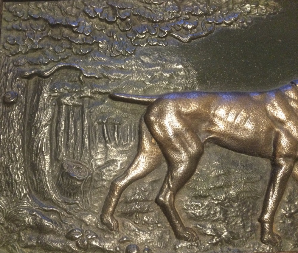 Late 19thC oak framed bronze plaque of a pointer or hunting dog c1880 View III