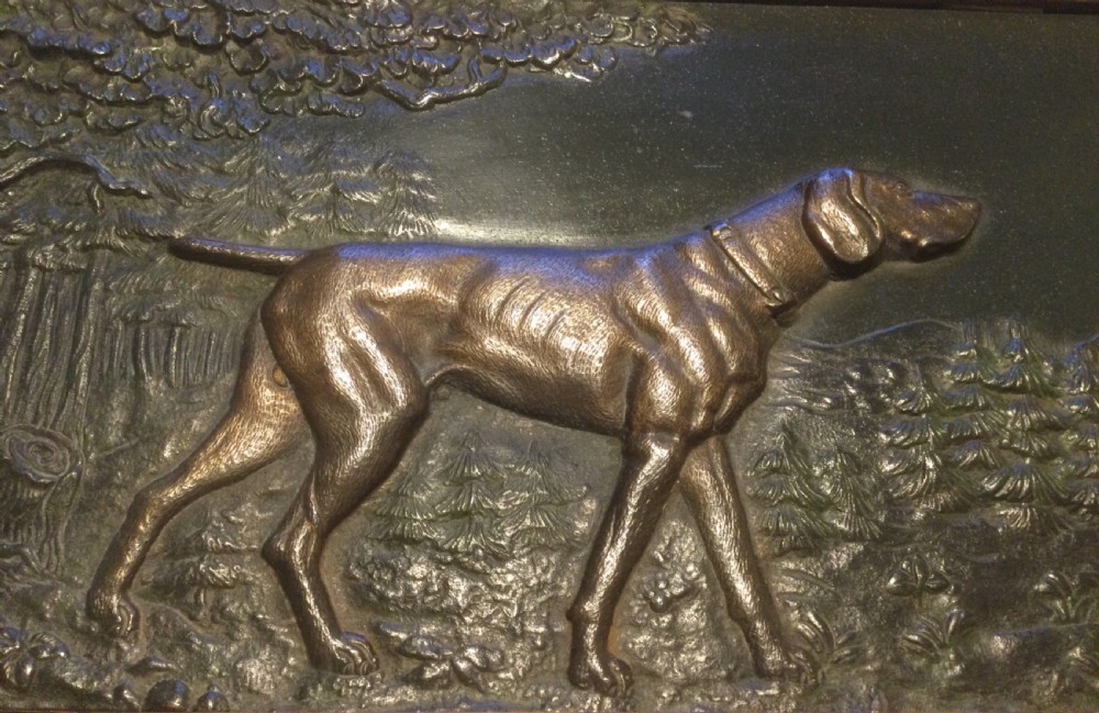 Late 19thC oak framed bronze plaque of a pointer or hunting dog c1880 View IV