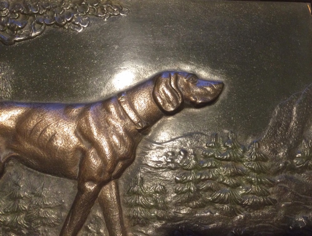 Late 19thC oak framed bronze plaque of a pointer or hunting dog c1880 View VI