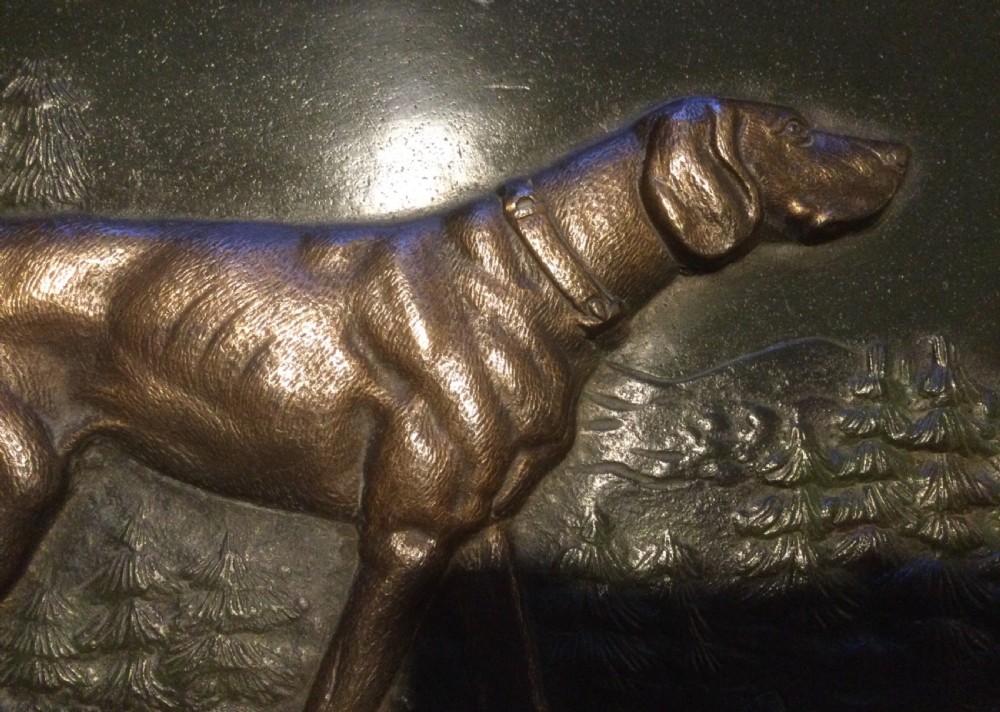 Late 19thC oak framed bronze plaque of a pointer or hunting dog c1880 View VII