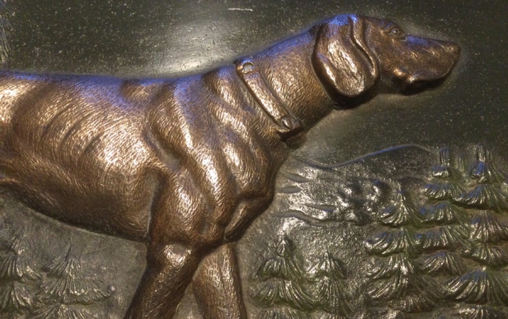 Late 19thC oak framed bronze plaque of a pointer or hunting dog c1880 View VIII