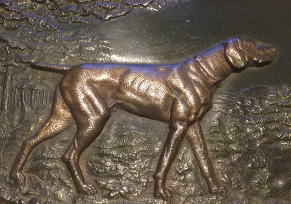 Late 19thC oak framed bronze plaque of a pointer or hunting dog c1880 View IX