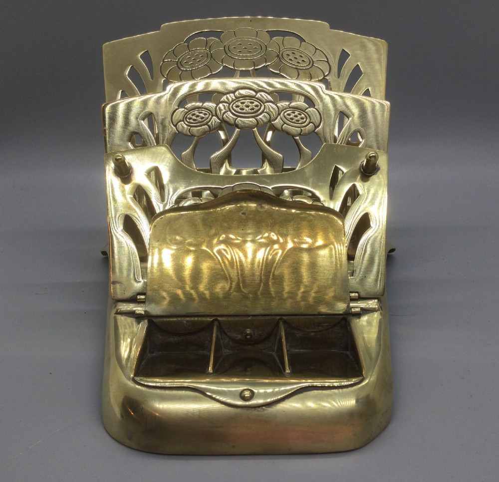 Late 19thC Art Nouveau brass folding paper rack and stamp box c1880 View IV