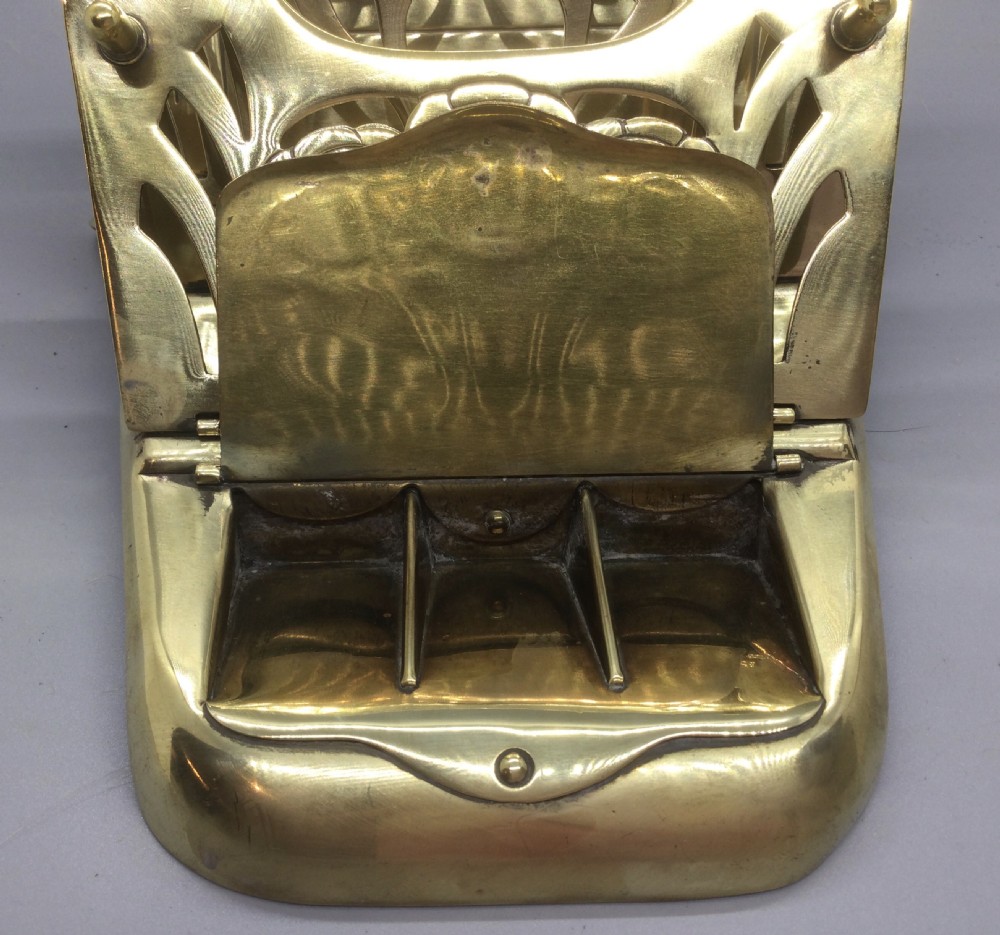 Late 19thC Art Nouveau brass folding paper rack and stamp box c1880 View V