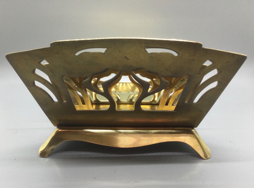 Late 19thC Art Nouveau brass folding paper rack and stamp box c1880 View VIII
