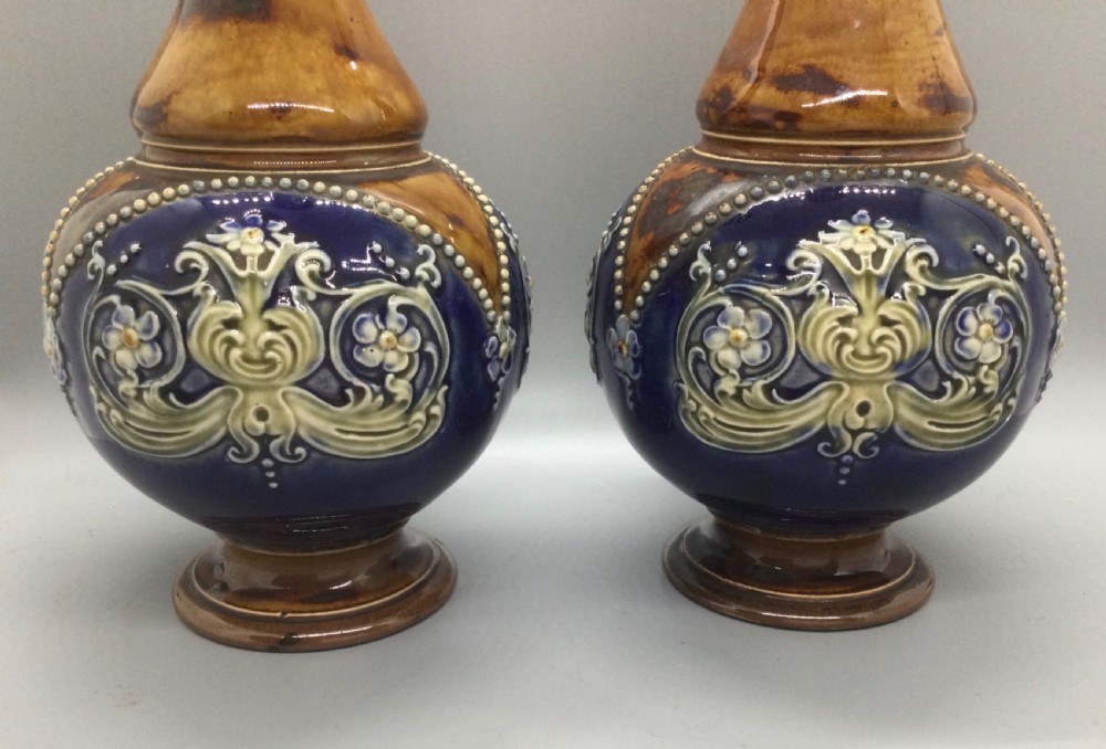 Late 19thC Royal Doulton Lambeth bottle neck vases c1895 View V
