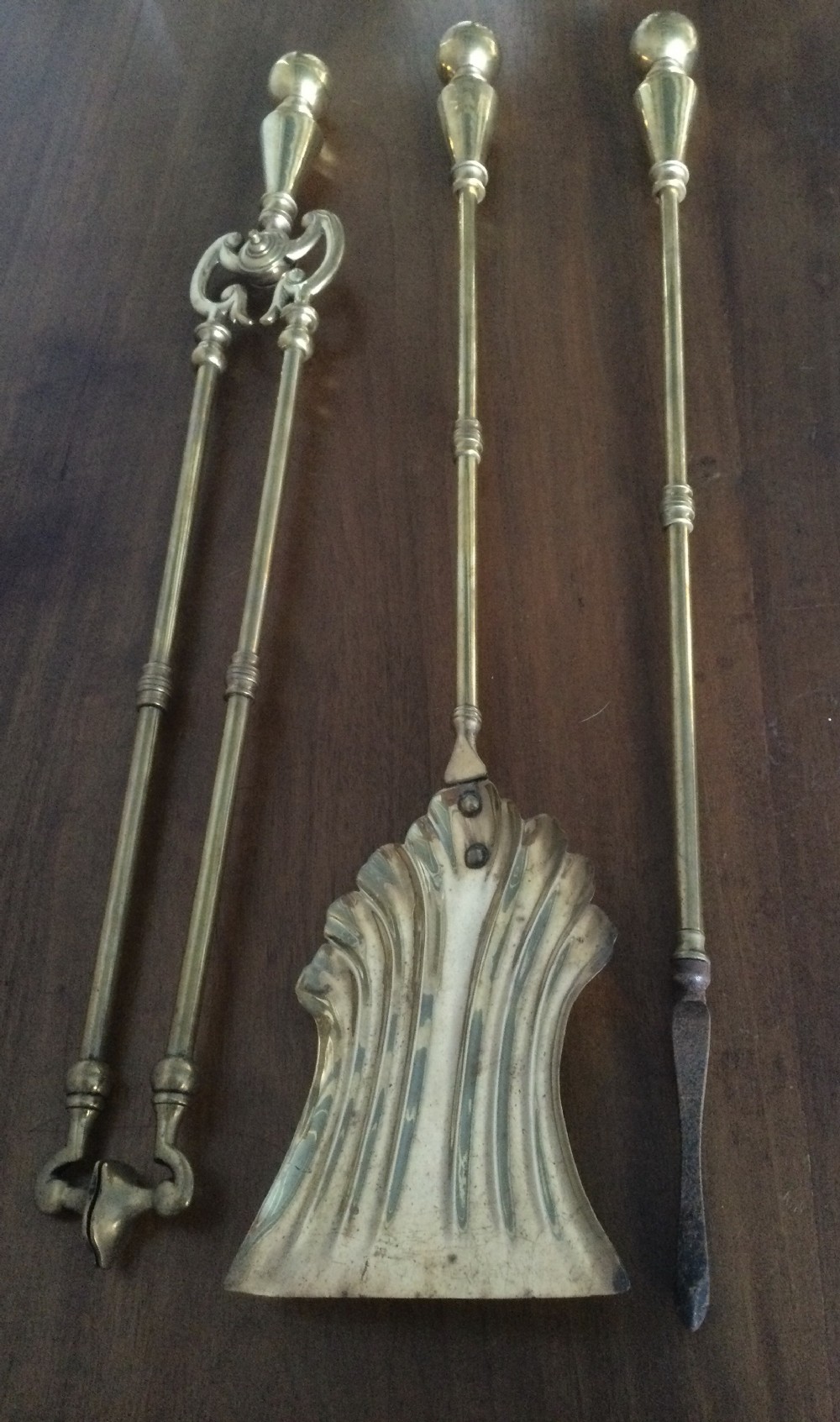 Mid Victorian set of brass fire irons fire tools c1860