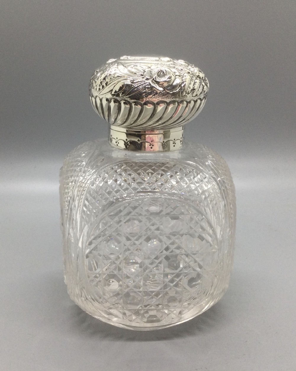Late Victorian Silver mounted square scent bottle Birmingham 1889