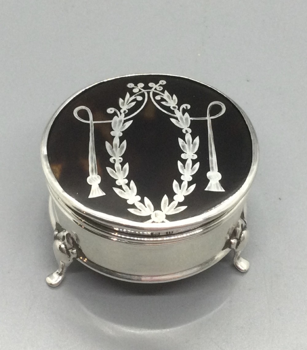 Early George V silver inlaid tortoiseshell ring box Birmingham 1912
