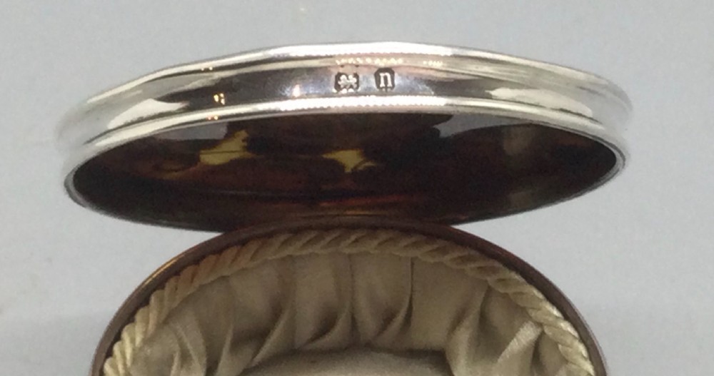 Early George V silver inlaid tortoiseshell ring box Birmingham 1912 View X