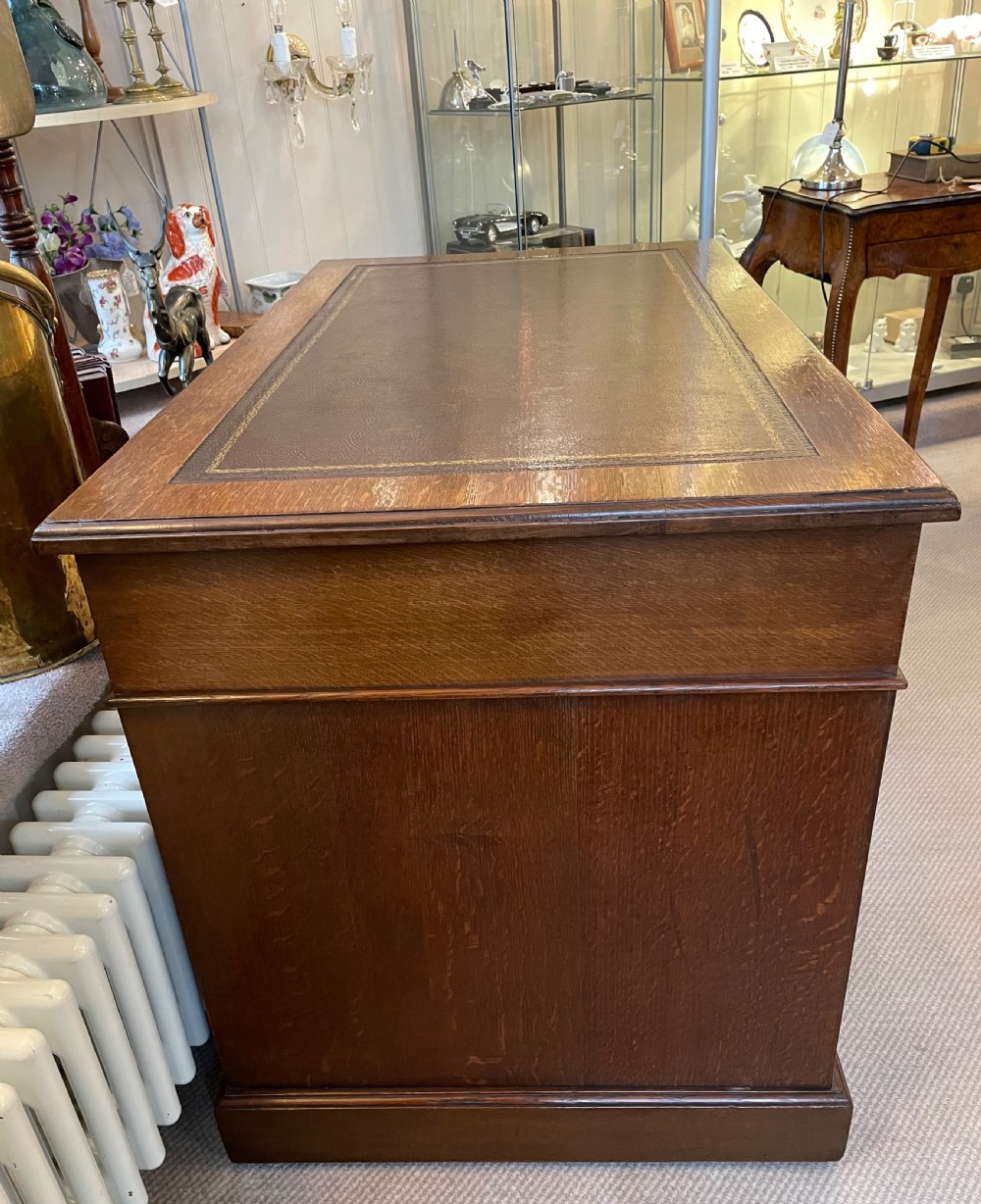 Edwardian oak pedestal desk c1900 View IV