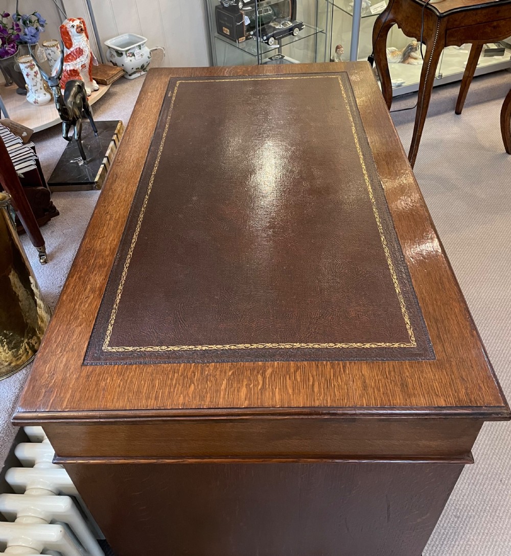 Edwardian oak pedestal desk c1900 View V