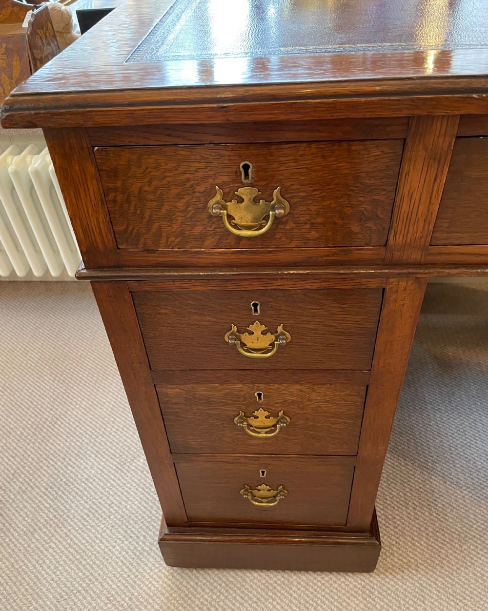 Edwardian oak pedestal desk c1900 View VII