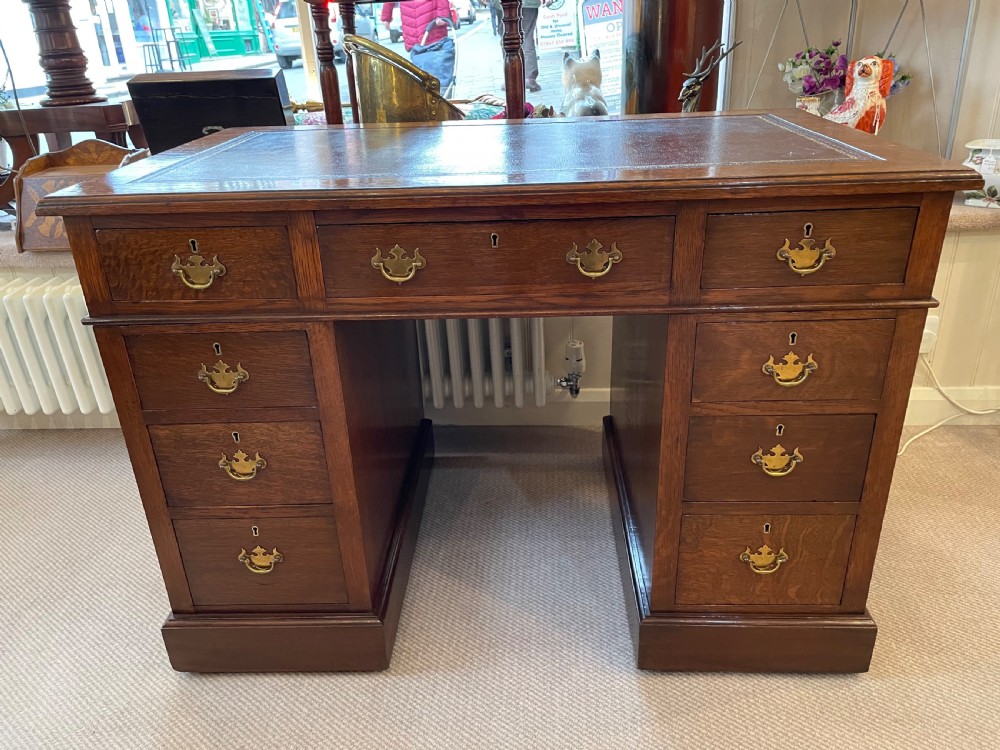 Edwardian oak pedestal desk c1900 View X