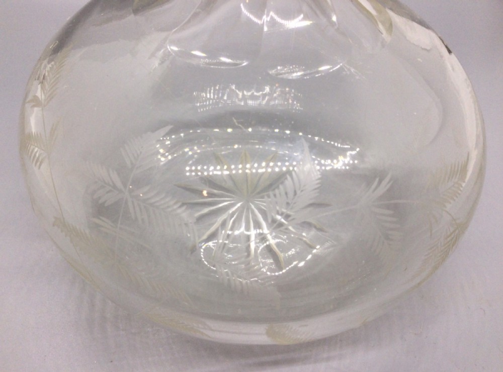Mid Victorian pair of engraved and cut lead crystal decanters c1870 View II