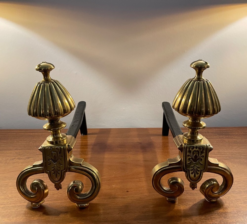 Late Regency pair of brass fire dogs c1830