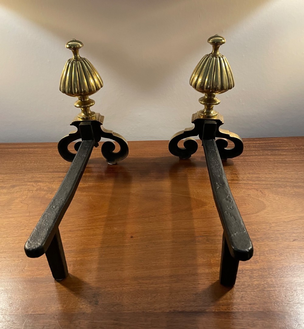 Late Regency pair of brass fire dogs c1830 View VII