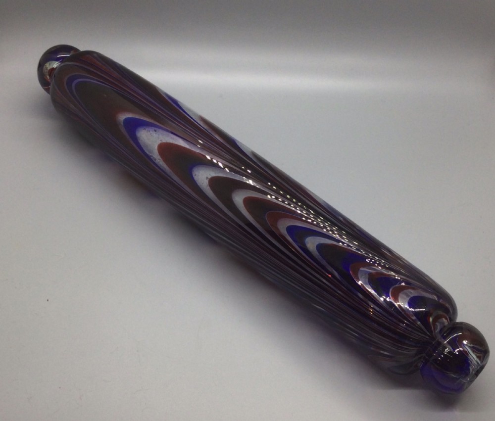 19thc Bristol Nailsea Victorian glass rolling pin c1840
