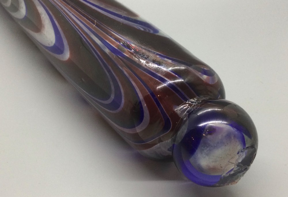 19thc Bristol Nailsea Victorian glass rolling pin c1840 View V