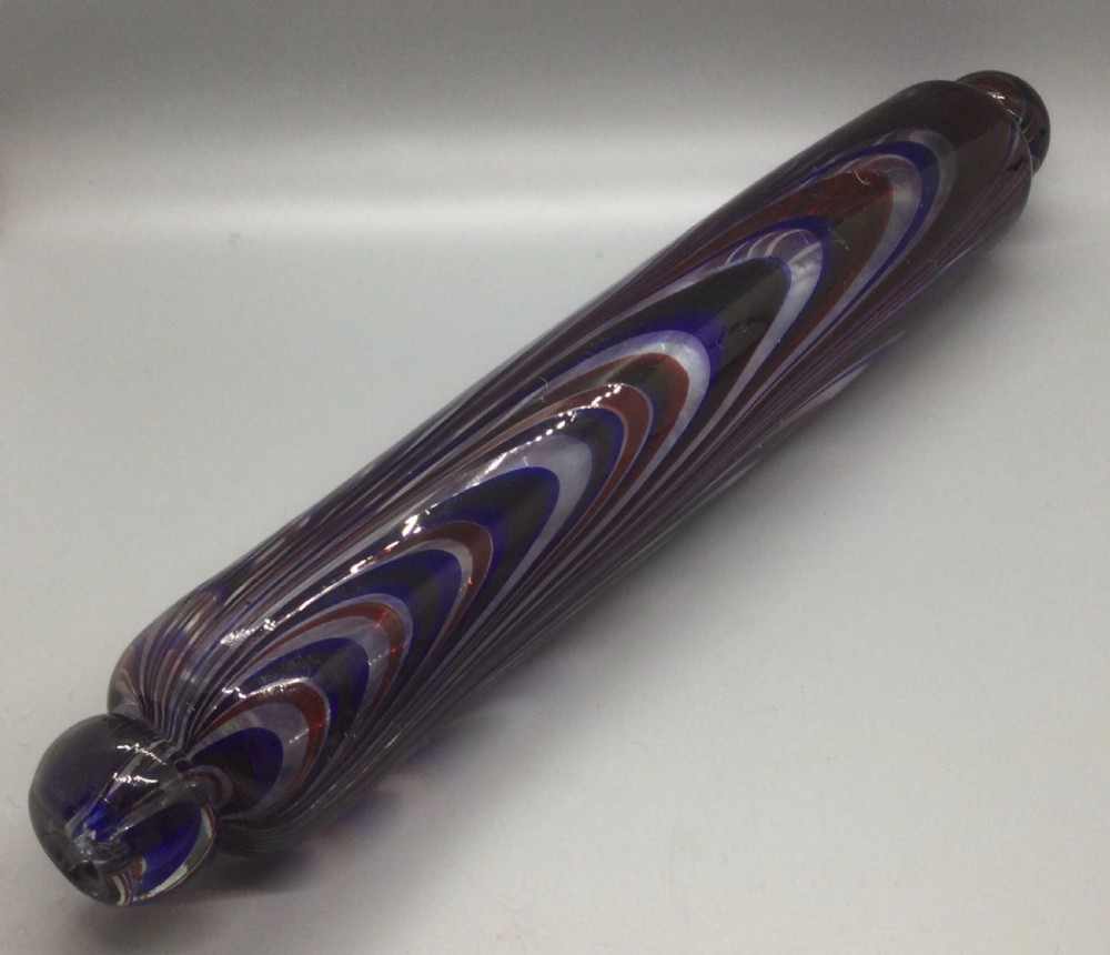 19thc Bristol Nailsea Victorian glass rolling pin c1840 View VI