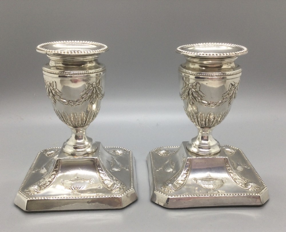 Fine Edwardian pair silver dwarf candlesticks Sheffield 1903 