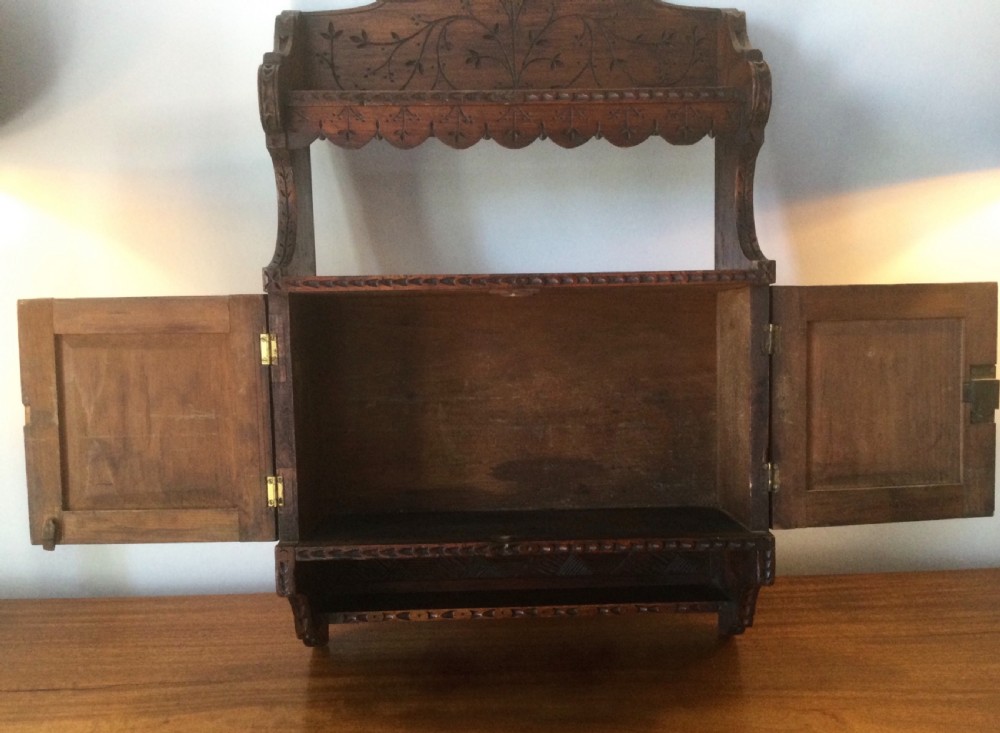 Arts and Crafts Victorian pine wall shelves cupboard  c1870 View XI