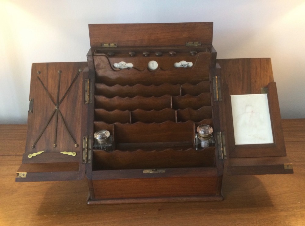 Victorian walnut upright stationery cabinet box c1880 View II