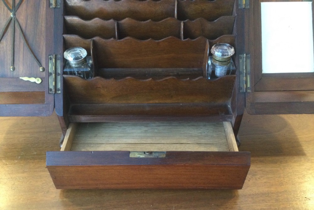 Victorian walnut upright stationery cabinet box c1880 View V