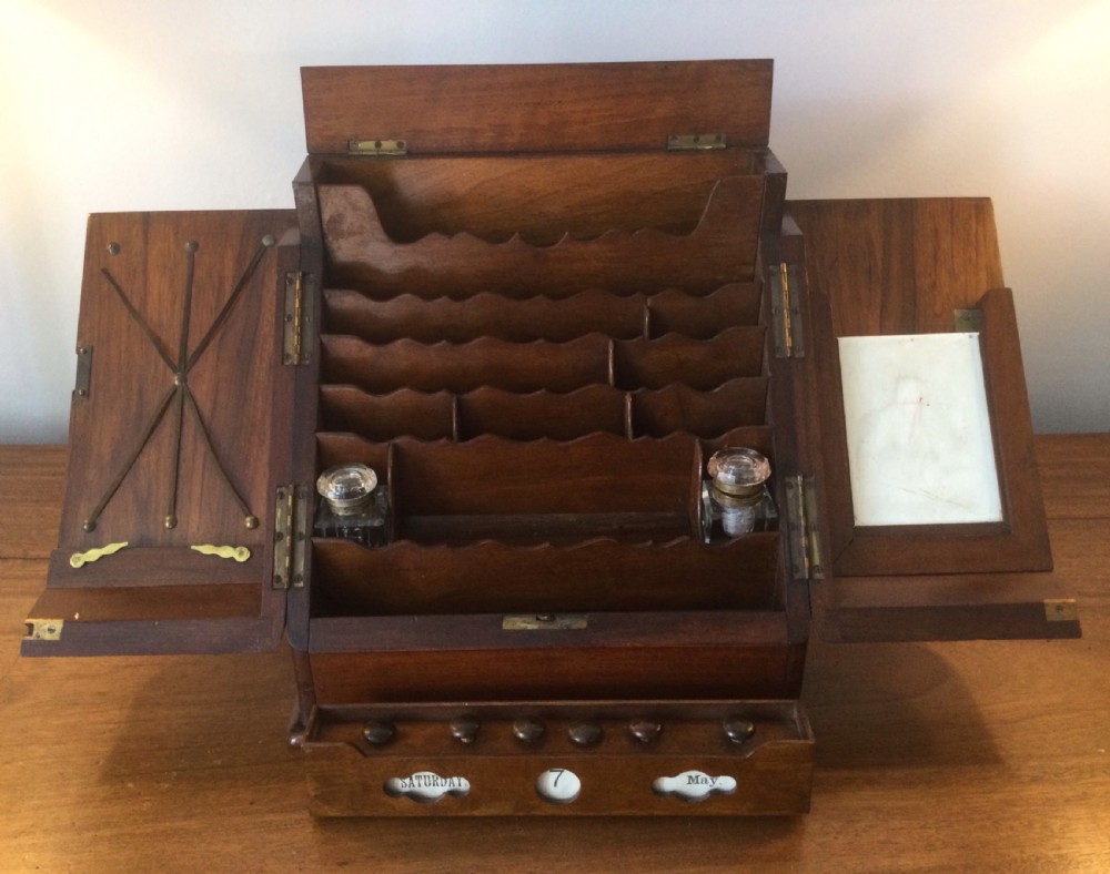Victorian walnut upright stationery cabinet box c1880 View X