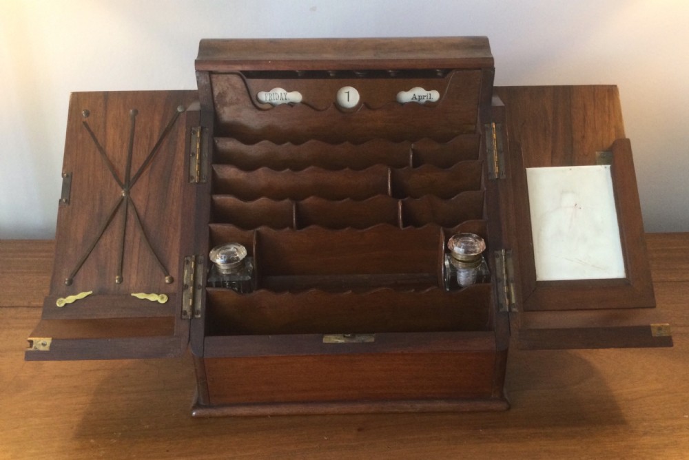 Victorian walnut upright stationery cabinet box c1880 View XII