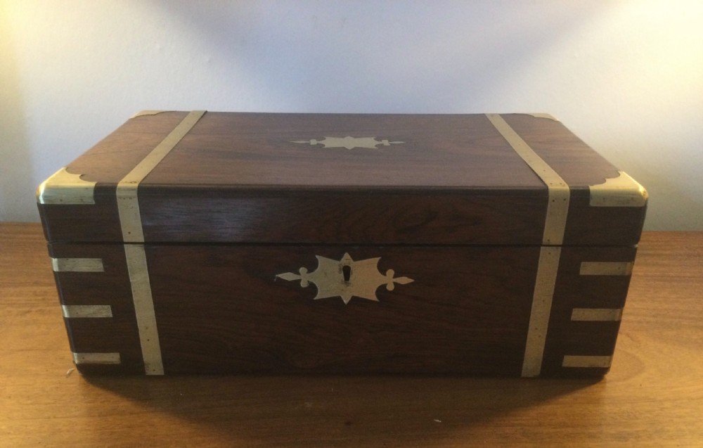 Mid 19thC brass bound rosewood writing slope box c1840