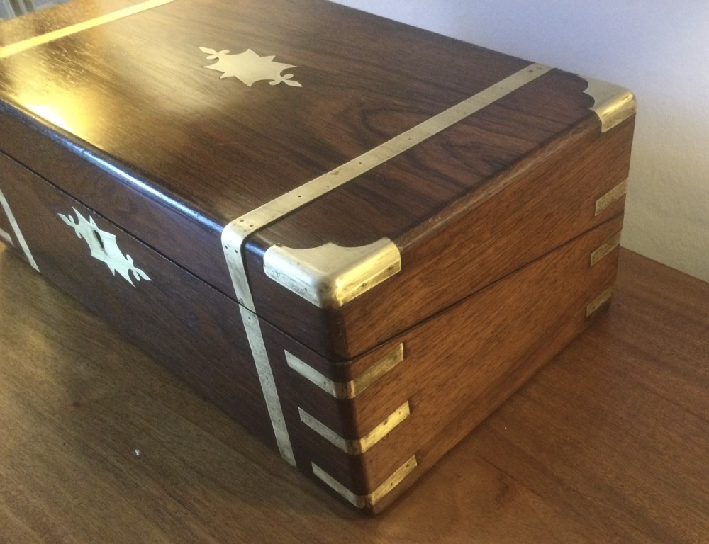 Mid 19thC brass bound rosewood writing slope box c1840 View V