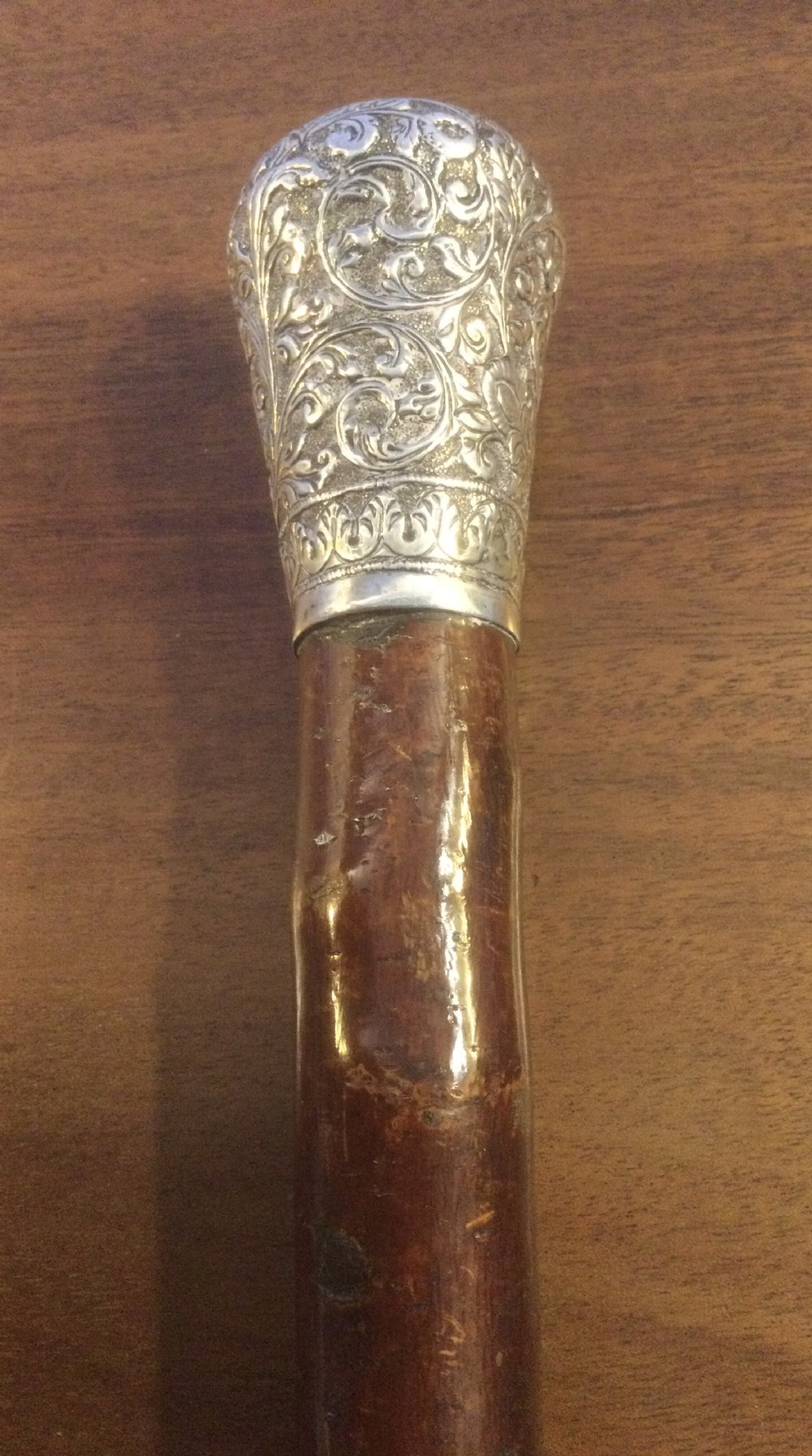 Late 19thC Indian silver and hardwood walking cane stick c1890