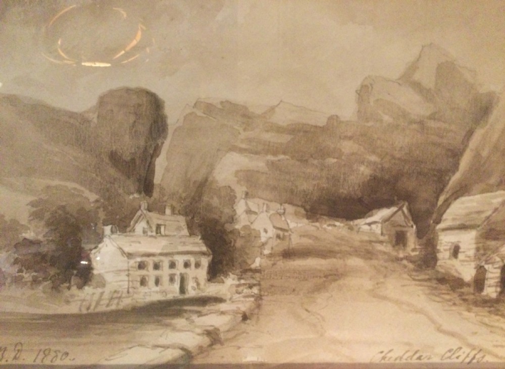 Late 19thC watercolour of Cheddar Cliffs dated 1880 View V