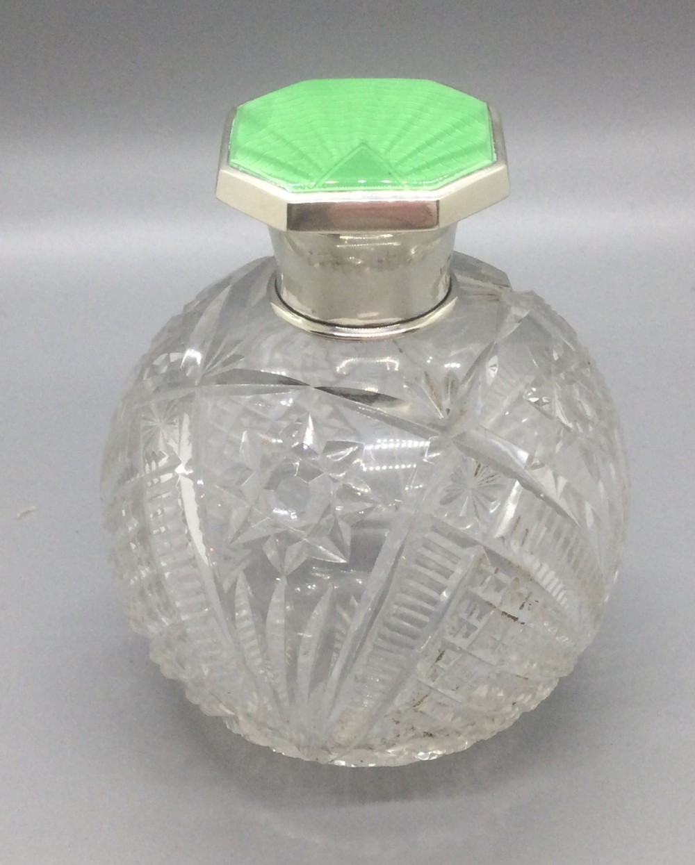 Art Deco style silver enamel mounted scent bottle London 1945