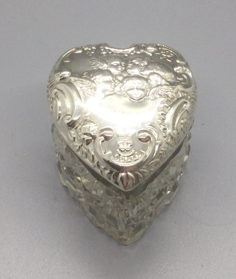 Victorian silver mounted heart shape box Birmingham 1898