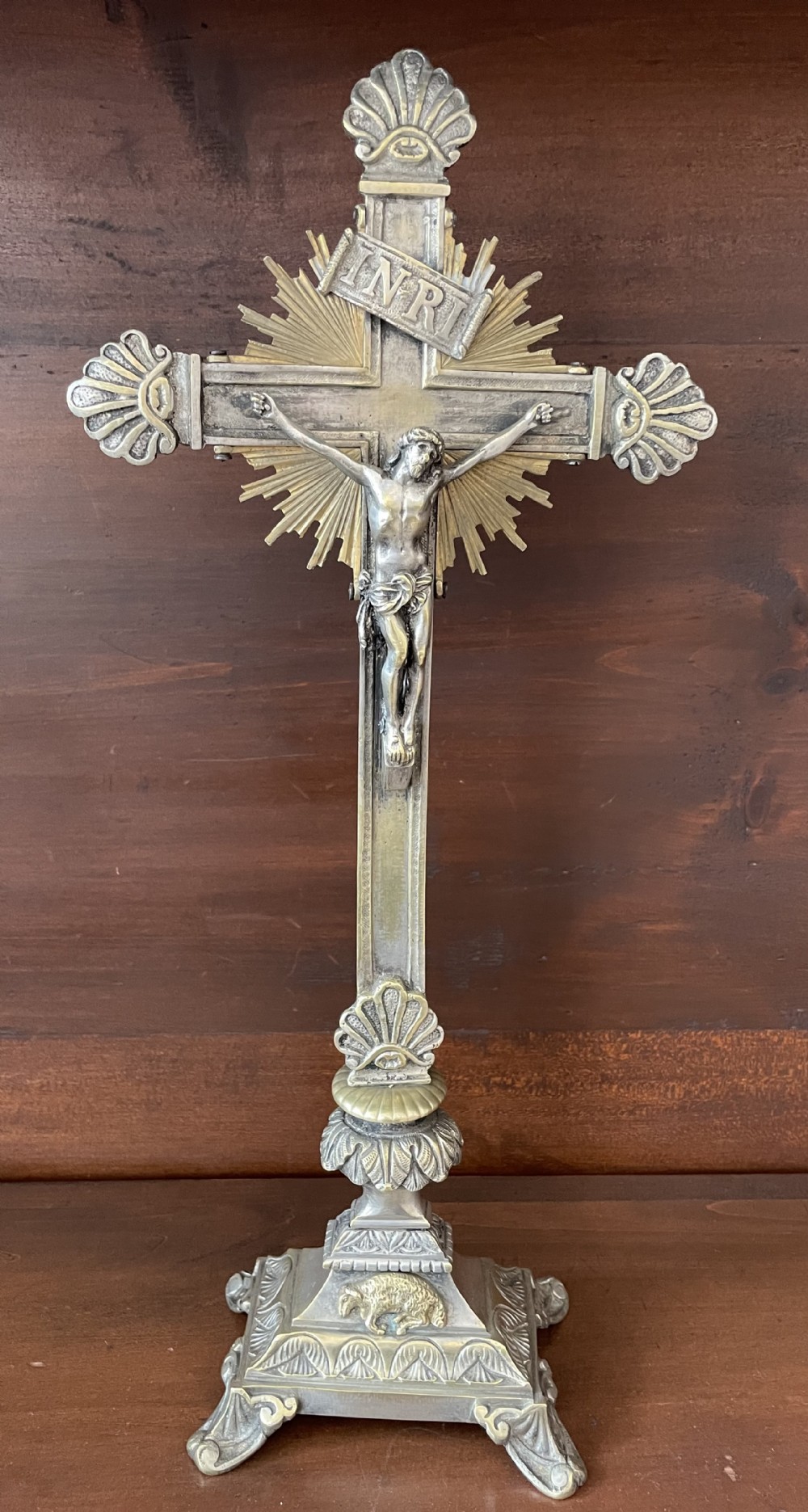Late 19thc French silver plated crucifix c1880