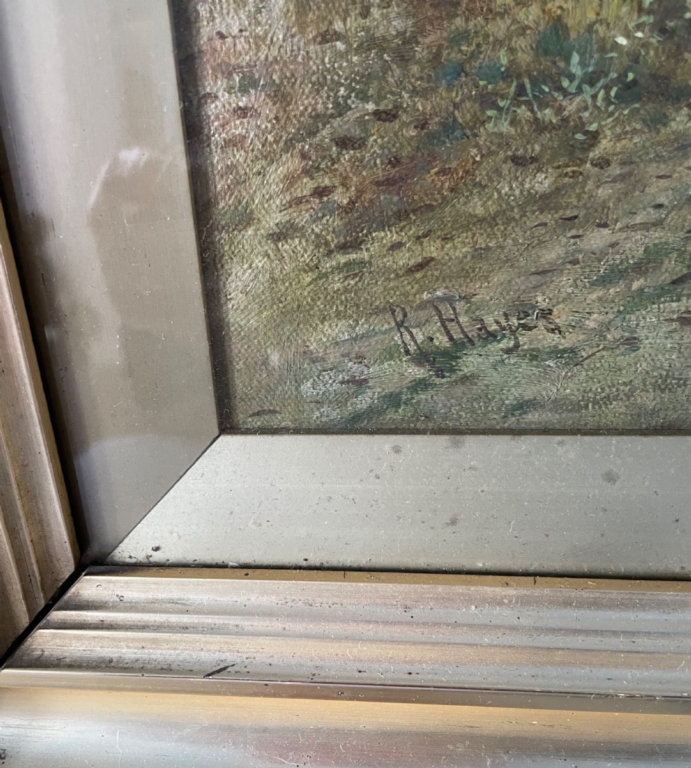 Mid 19thC landscape oil painting signed R HAYES View II