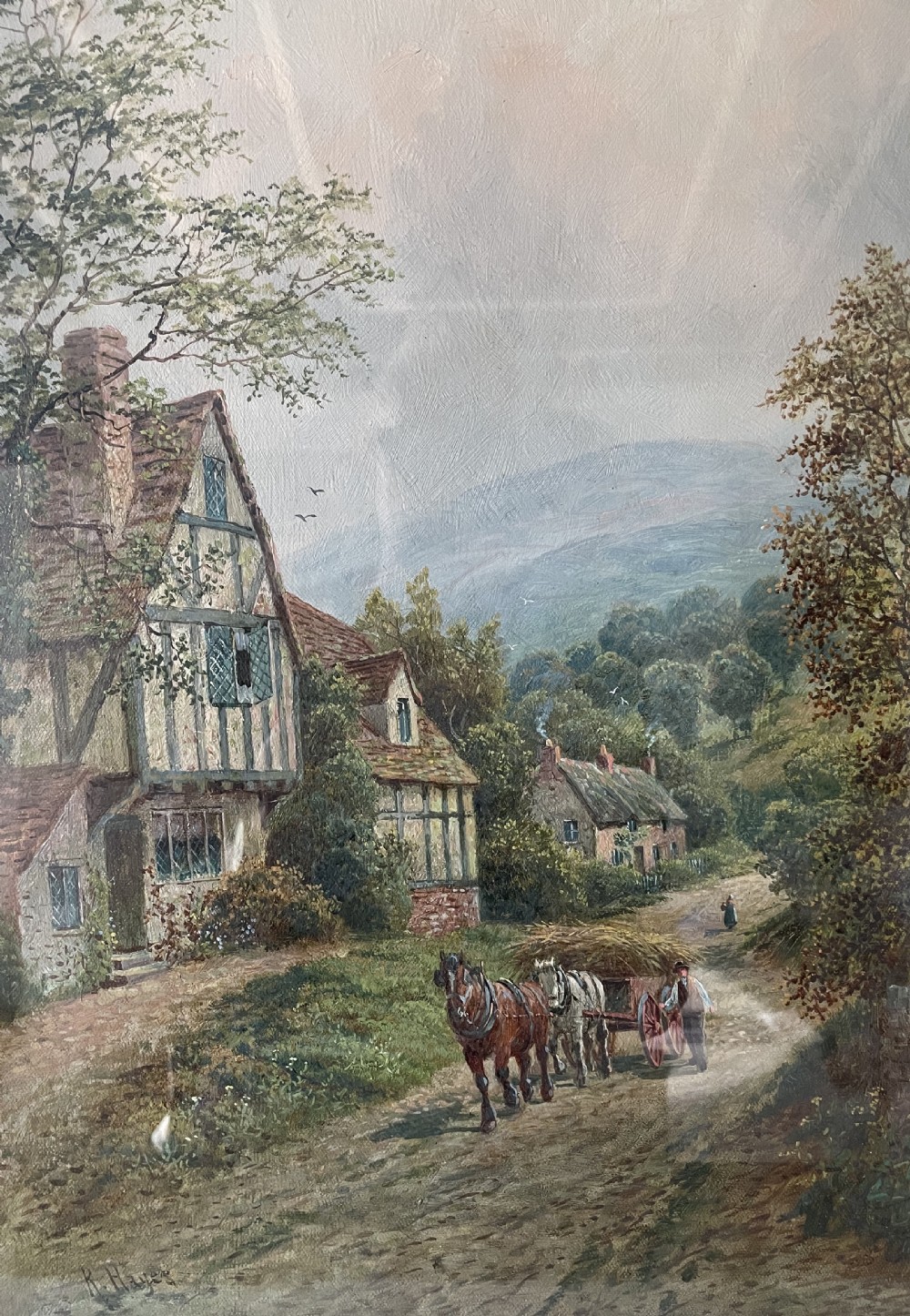 Mid 19thC landscape oil painting signed R HAYES View IV