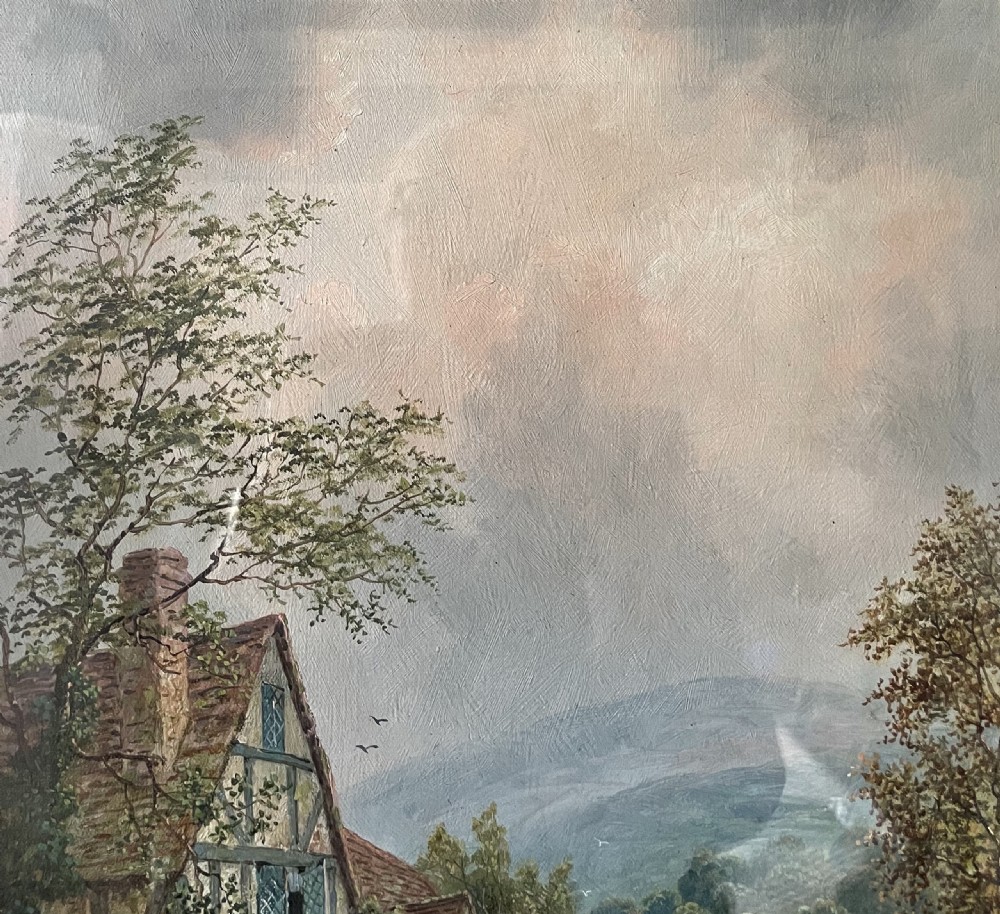 Mid 19thC landscape oil painting signed R HAYES View V