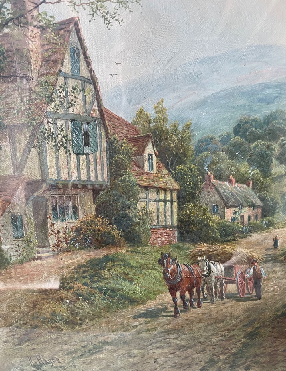 Mid 19thC landscape oil painting signed R HAYES View IX