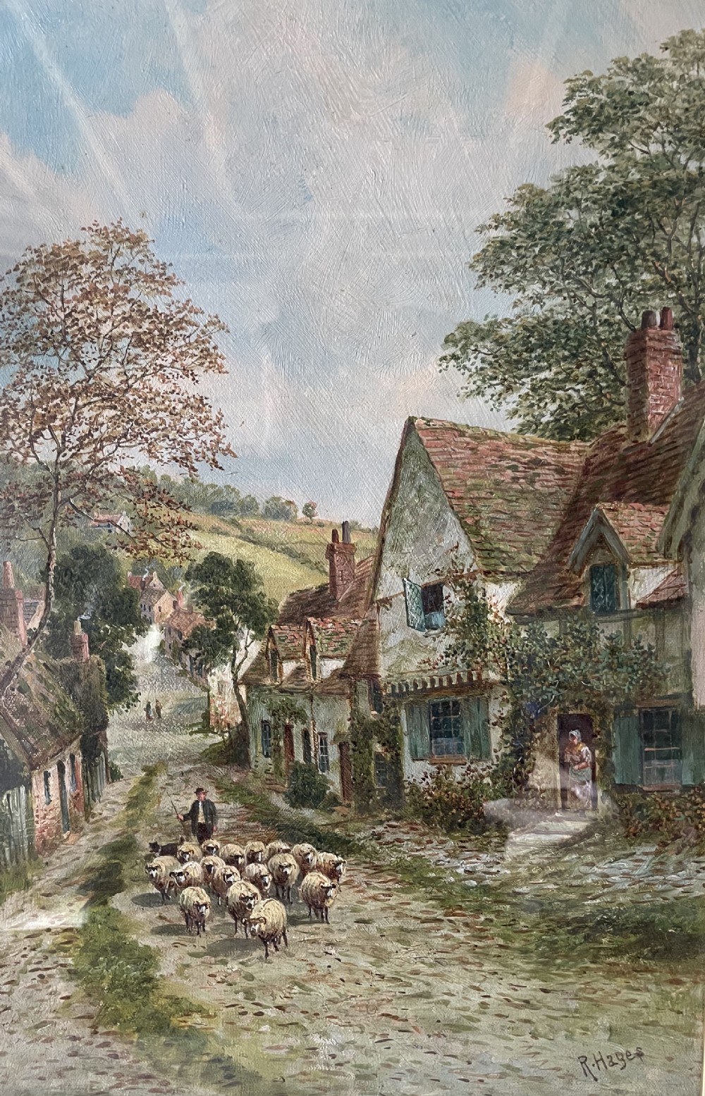 Mid 19thC landscape oil painting signed R HAYES View II