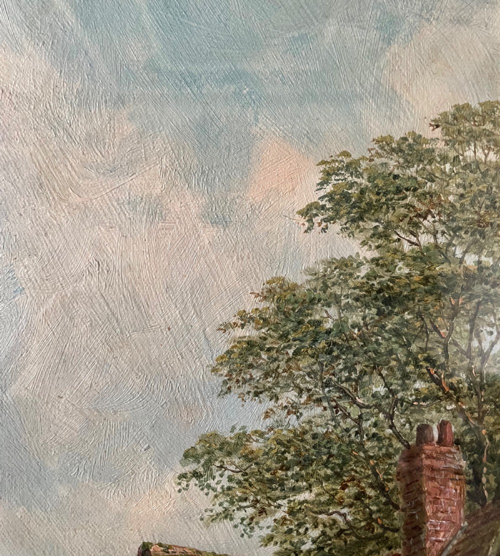 Mid 19thC landscape oil painting signed R HAYES View IX