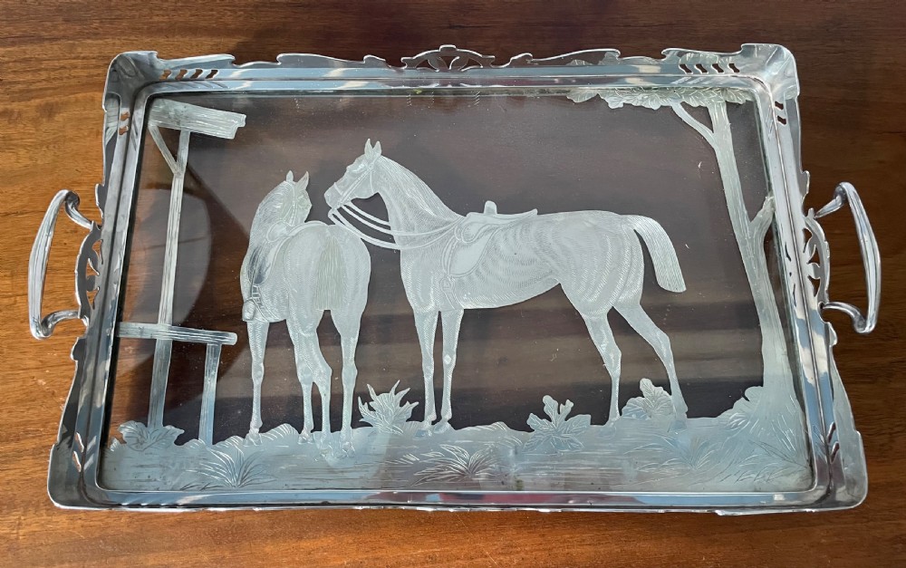 Early 20thc silver plate equestrian tray c1900