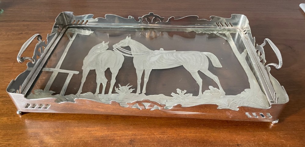 Early 20thc silver plate equestrian tray c1900 View II