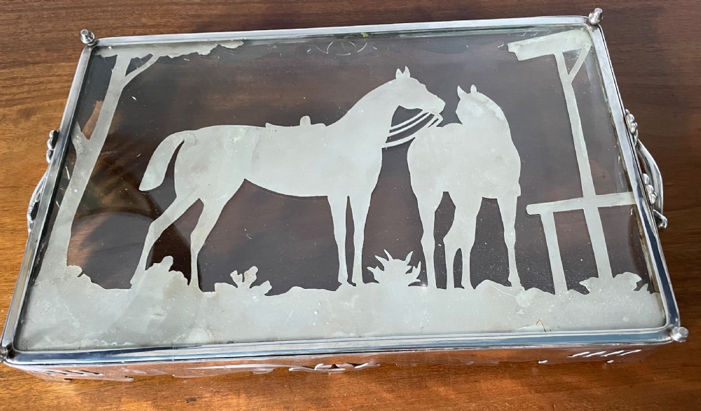 Early 20thc silver plate equestrian tray c1900 View V