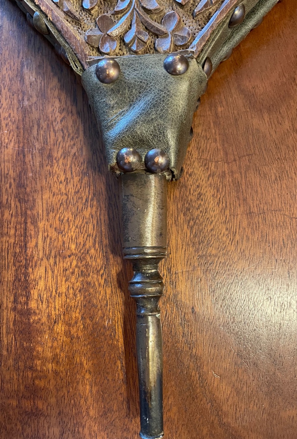 Late Victorian carved long handle fire bellows c1880 View III